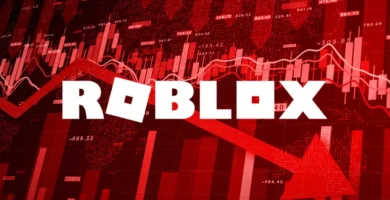 Roblox stock graph showing decline amid lawsuits and bans