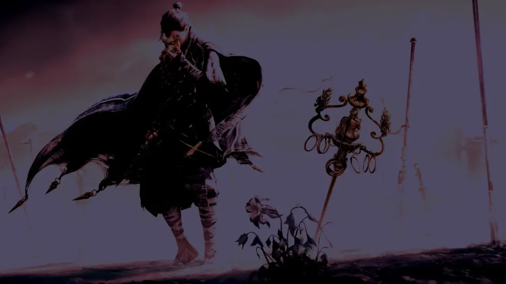 Where Winds Meet game screenshot showing a swordsman in 10th-century China with a breathtaking open-world landscape.