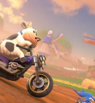 Mario Kart World Cow character wearing a brass nose ring in Nintendo’s Switch 2 racing game