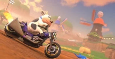 Mario Kart World Cow character wearing a brass nose ring in Nintendo’s Switch 2 racing game