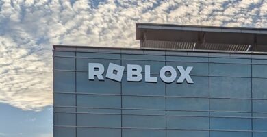 Roblox headquarters with legal scales overlay, symbolizing the company’s response to the Louisiana child safety lawsuit.