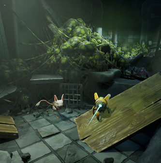 Wires and Whiskers gameplay featuring a cybernetic lab gerbil and magnetic exosuit in a co-op platformer