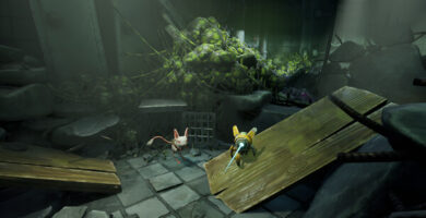 Wires and Whiskers gameplay featuring a cybernetic lab gerbil and magnetic exosuit in a co-op platformer