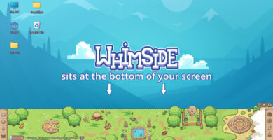 Pixel art screenshot of Whimside showing Whimlings, farming elements, and a cozy interface inspired by Pokémon and Rusty’s Retirement.