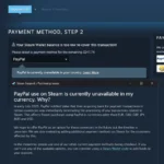 Steam logo with PayPal logo crossed out, symbolizing payment method removal in several regions