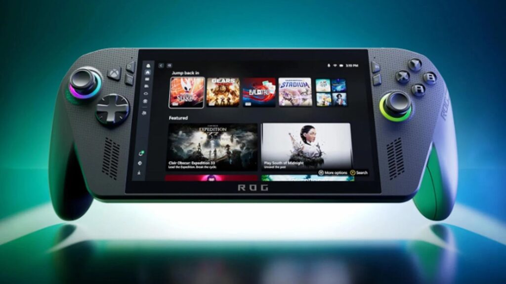 ASUS ROG Xbox Ally handheld gaming console displayed at Gamescom 2025