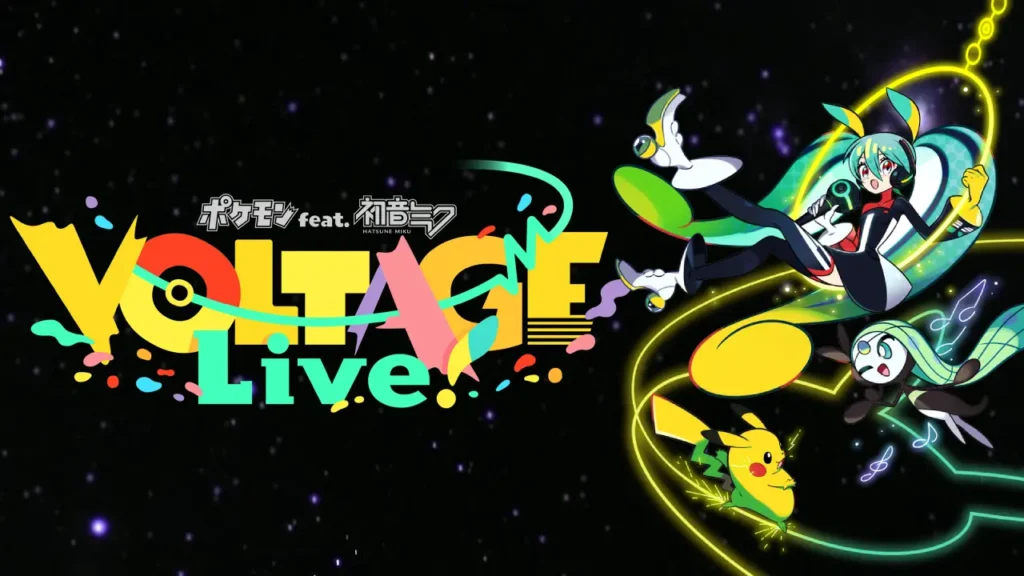 Pokémon and Hatsune Miku VOLTAGE Live 2026 concert poster featuring Pikachu and Hatsune Miku