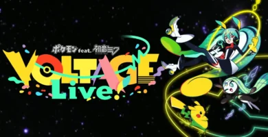 Pokémon and Hatsune Miku VOLTAGE Live 2026 concert poster featuring Pikachu and Hatsune Miku